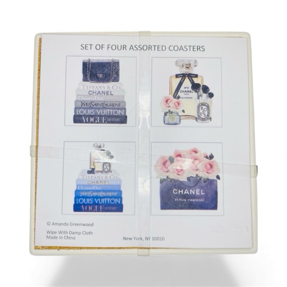 New Set of 4 Fashion Designer Themed Ceramic Coasters